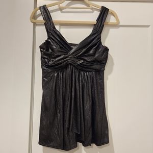 Express Sweetheart Ruched Front Blouse Shiny Metallic Black